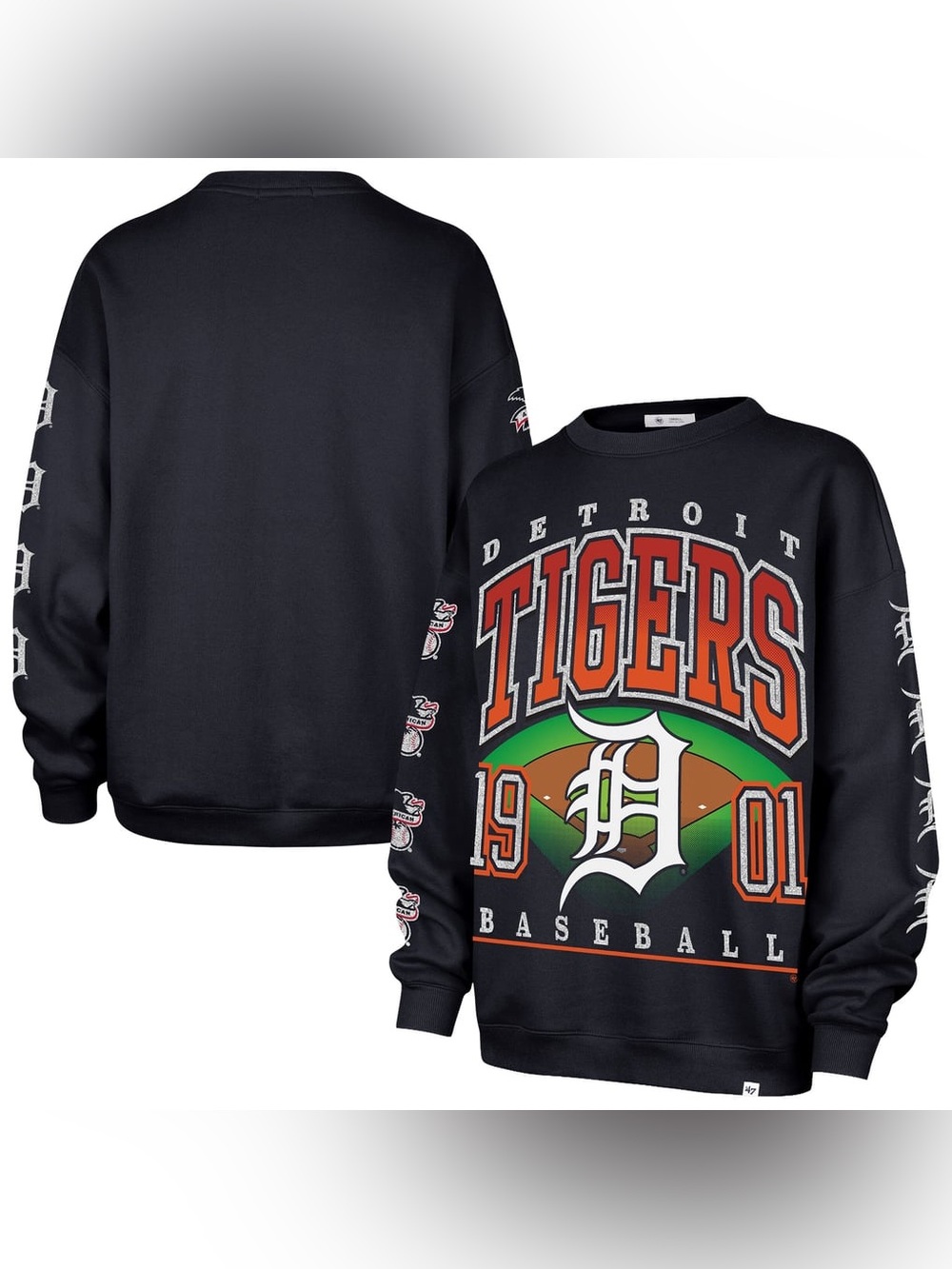 Women's Detroit Tigers '47 Navy Trendy Team Go Big Oversized Sweatshirt